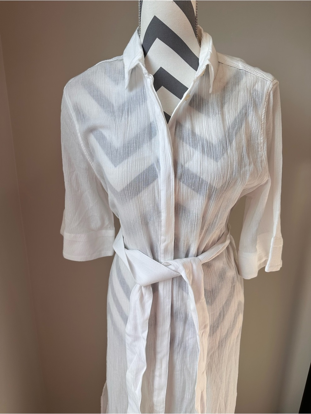 Draper James White Crinkle Cotton Midi Swim Coverup Dress Belted Medium Coastal - Picture 9 of 9